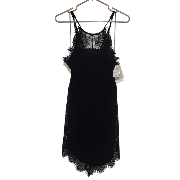 FREE PEOPLE Lace Mini Dress Slip Bodycon Eyelash Lace Halter Black LBD XS 0 2 - Picture 4 of 10